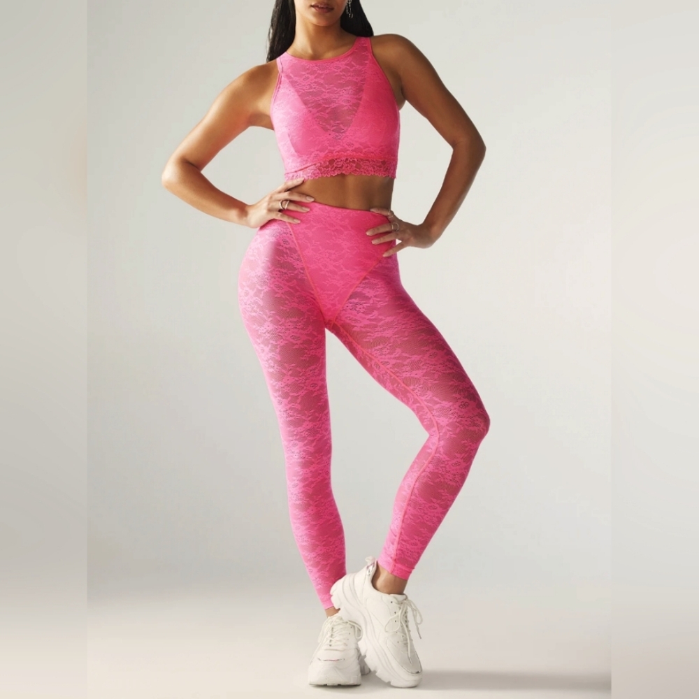 NWT SKIMS Warp Knit Lace Leggings Dark pink XXS-S